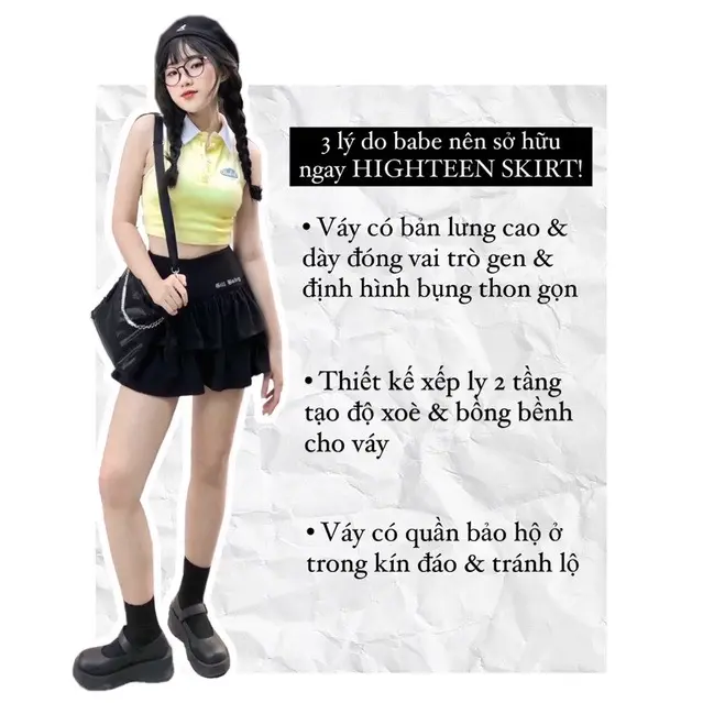 Chân váy tầng xoè HIGHTEEN xếp ly 2 tầng dễ thương có quần bảo hộ GILL BABY 5