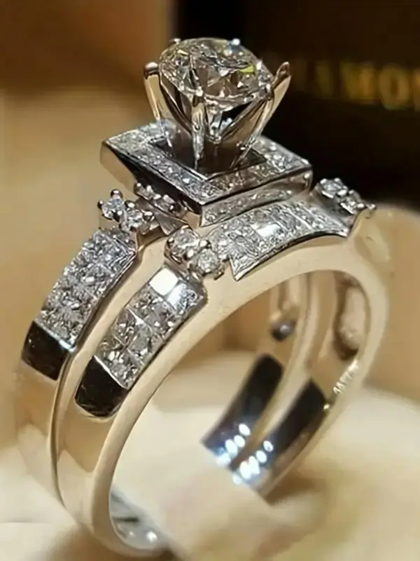 2pcs/set Women's Rhinestone Decorated Ring, Fashion Elegant Gorgeous Promise Rings, 2024 New Trendy Accessories for Party, Daily Clothing Decor for Girl, without Box 0