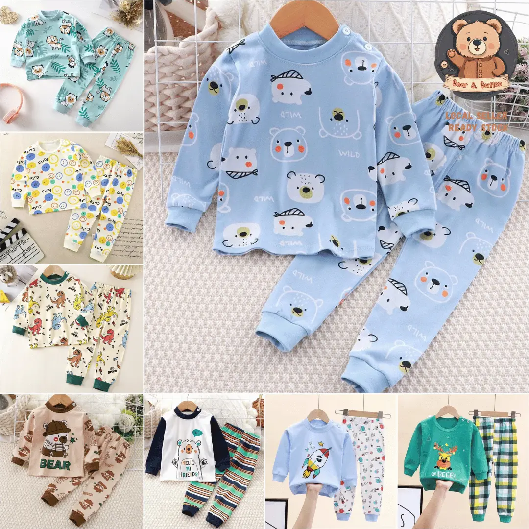 B&B 80-130cm Baby Boy 100% Cotton Pyjamas Kapas Baju Tidur Budak Lelaki Boys Kids Children Sleepwear Set Bayi Pajamas Kanak-Kanak Soft Cotton Baby Nightwear Pajama Set