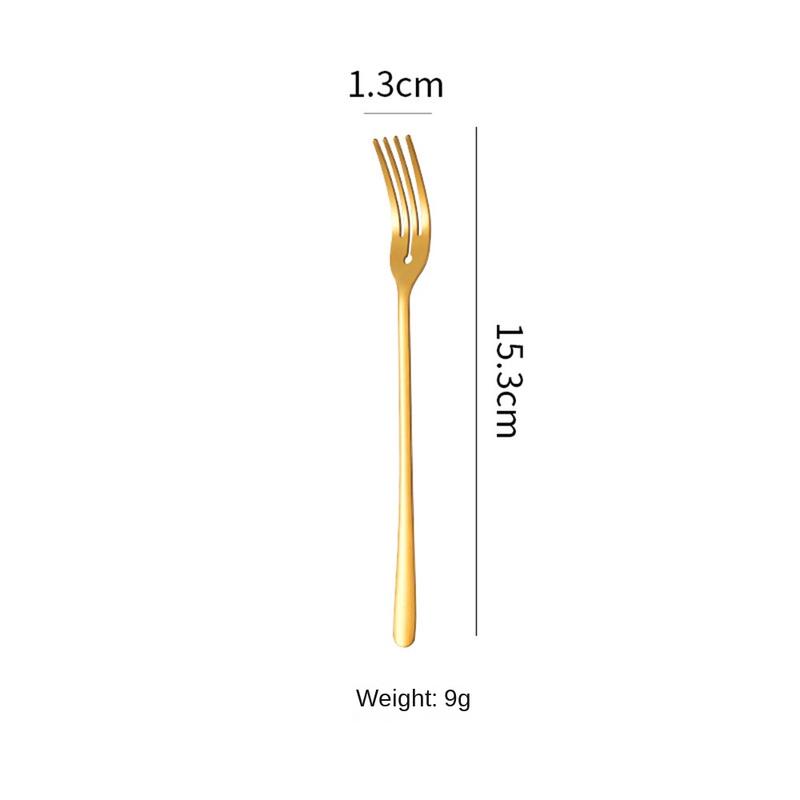 Product Introduction of Stainless Steel Small Fork Cake Dessert Fork Golden High Color Value Home Salad Fruit Fork Tableware Round Hole Four Teeth Fork Kitchenware Cutlery Thick 18