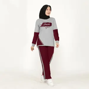 LPM 35670 Setelan Training Olahraga Wanita Muslimah SET PARIS Bahan Babyterry Lengan Panjang Sablon Size XL-XXXL Baju Kaos Celana Adem