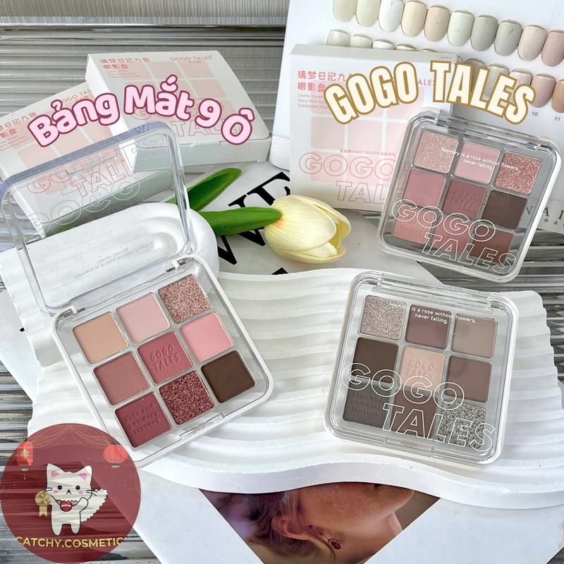   GOGO TALES  Bảng Phấn Mắt GOGO TALES 9 Ô Nhũ Lì Viền Trắng Vuông Trang điểm mắt Tone hồng  GT659  