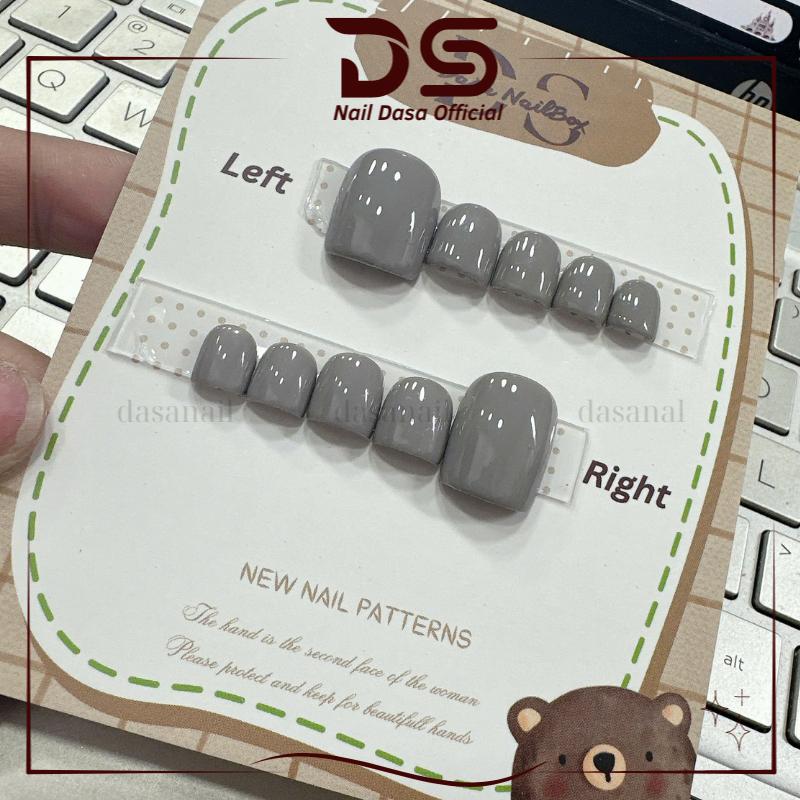  Móng chân giả DÀI màu XÁM CHUỘT sáng da nail box chân GIÁ RẺ đẹp đơn giản sang trọng tặng keo dán móng MCC07 miếng  dán 
