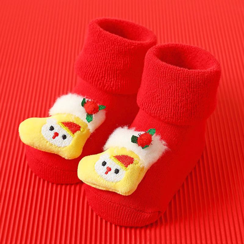 Vớ Giáng sinh cho trẻ em, dành cho bé gái và bé trai, có người tuyết, ông già Noel, và nai sừng tấm, thiết kế cây thông Noel, chống trượt, dễ thương và thoải mái, thích hợp cho trẻ mới biết đi, tất đi trong nhà 3