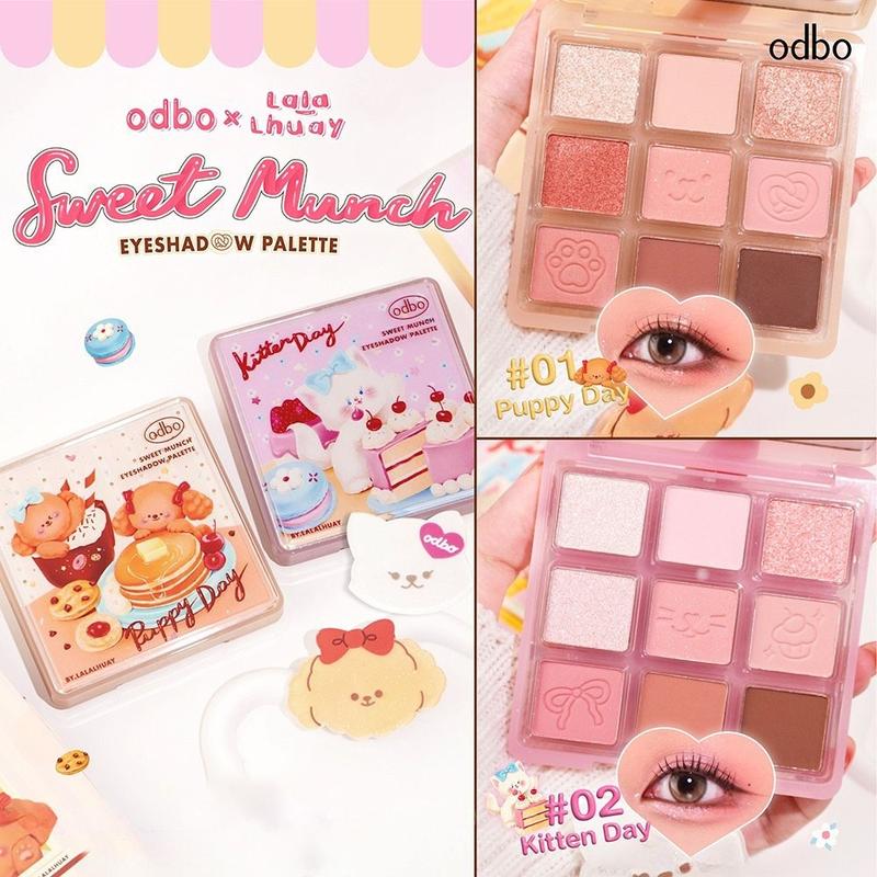 Phấn Mắt 9 Ô Odbo Kitten Day & Puppy Day Mèo & Cún Con Tặng Kèm Kẹp Tóc Sweet Munch 9g all take vacosi bảng mắt má hồng phan math