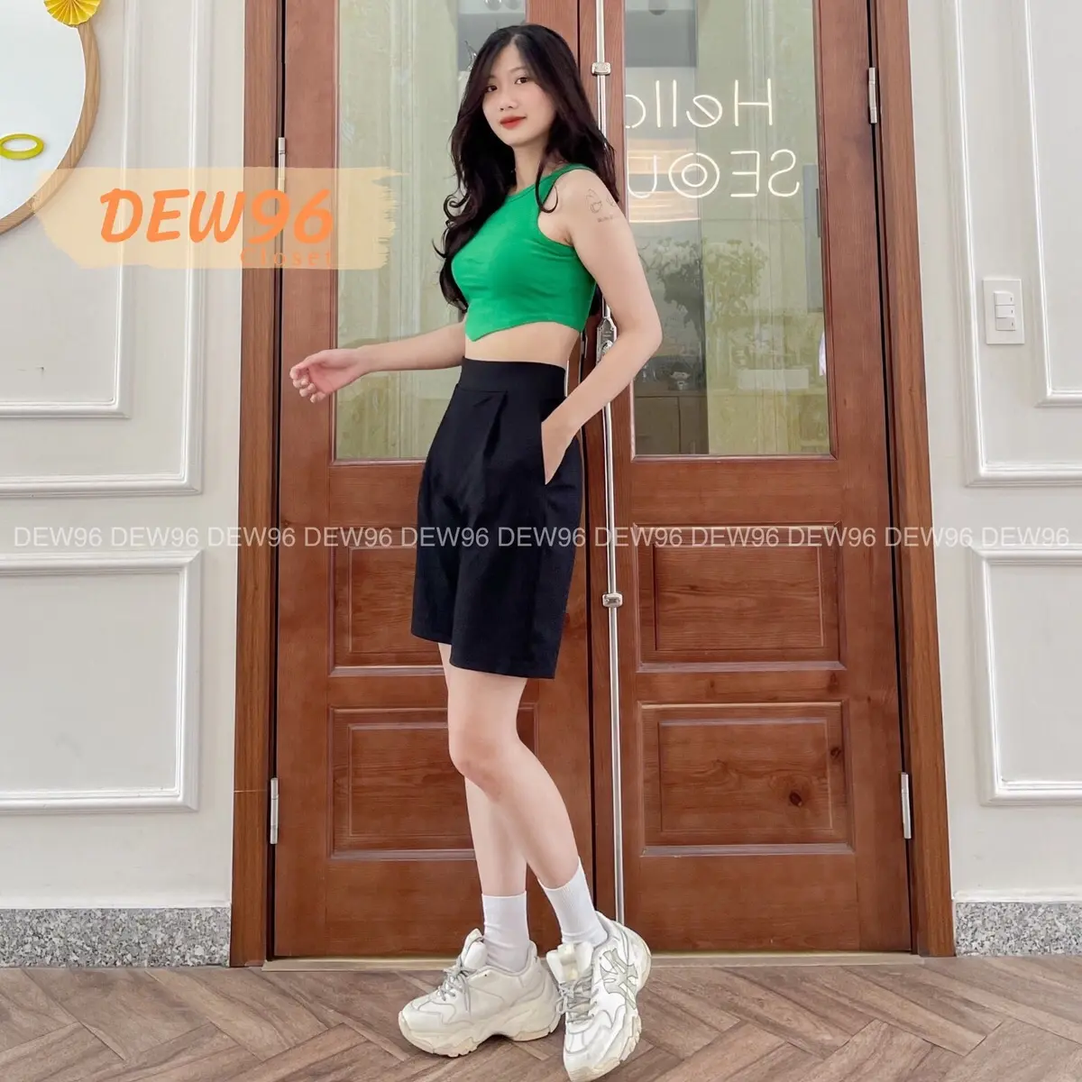 Quần đùi ngố nữ cạp cao lưng chun chất vải umi co giãn mềm mịn