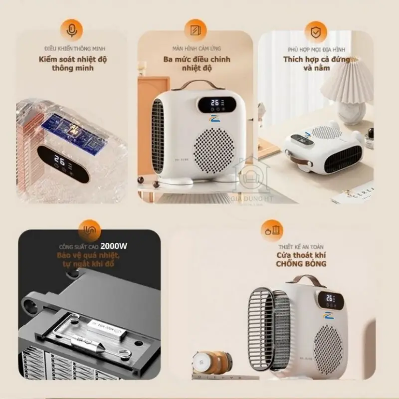 Quạt sưởi ấm phòng cho bé Zlife, Máy sưởi mùa đông gia đình cao cấp công suất 2000W, có công tắc bảo vệ an toàn 3