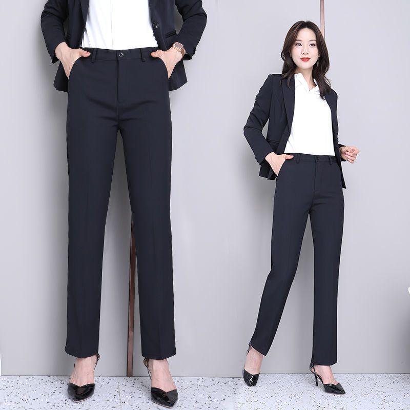 Quần Dài Trang Trọng, Màu Đen, Dành Cho Nữ, Mùa Xuân Và Mùa Thu, Quần Công Sở Chuyên Nghiệp, Ống Dáng Ôm, Cạp Cao, Dáng Rộng Vừa Vặn, Thắt Nơ Mắt Cá Chân, Quần Phù Hợp, 2024 0
