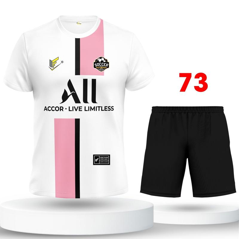 Bộ quần áo đá bóng, đồ đá banh nam nữ P S G Trắng Hồng, thun lạnh cao cấp Top Sport