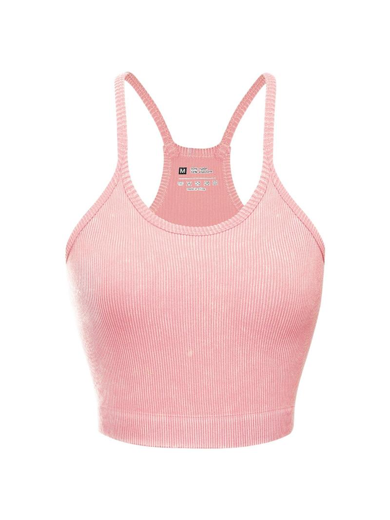 Product Introduction of Women's Solid Ribbed Crop Cami Top, Casual Sleeveless Spaghetti Strap Top for All Seasons, Women's Clothing for Daily Wear 2