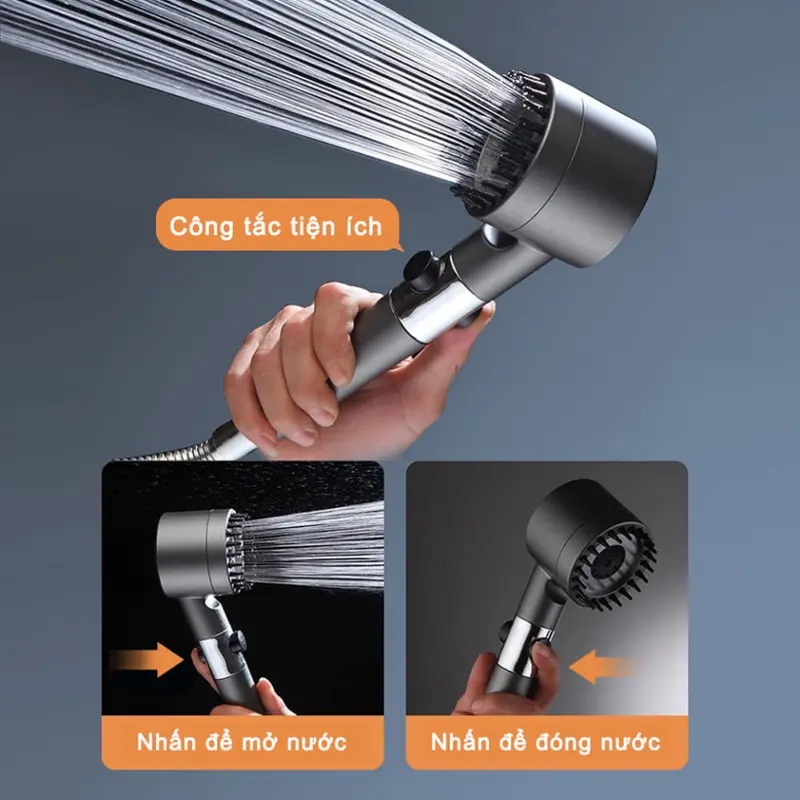 Vòi Hoa Sen, Vòi Nhà Tắm Tăng Áp Lực Nước Chất Liệu Mạ Inox Chống Gỉ Tay Cầm Đen Nhám 4 Chế Độ Xả Nước Dây 1,5m 7