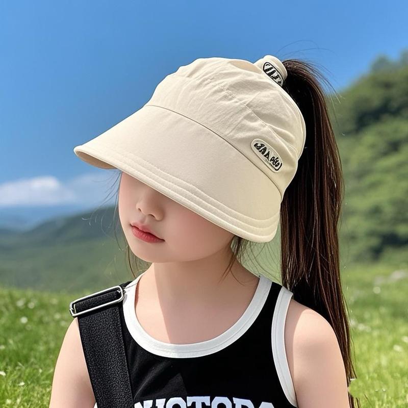 Mũ Chống Nắng Rộng Vành Ngoài Trời Cho Bé Gái, Mũ Chống Nắng Mới Cho Trẻ Em, Mũ Bóng Chày, Mũ Che Tóc Đuôi Ngựa Cao, Có Thể Gập Lại, Năm 2025 1