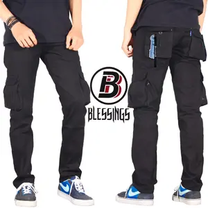 Blessings Celana Cargo Panjang Pria Warna HITAM Celana Gunung Security PDL Katun Twill Polos Nyaman Santai Out Dor Distro Kualitas Original Slimfit Combed Size 28-38