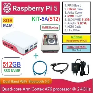 KIT-5A(512) : Raspberry Pi 5 (8GB RAM) KIT NVME SSD 512GB - Complete SET SIAP PAKAI