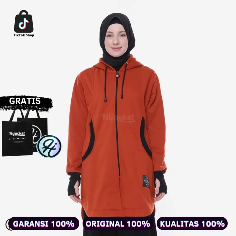 Hijacket Elektra Teracotta 100% Original - Jaket Wanita Panjang Bahan Premium Fleece - Outerwear for Hijabers 0