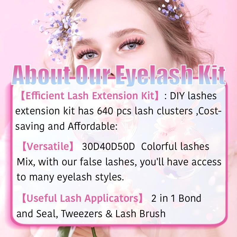 Mixed Style Individual Cluster Lashes Set, 30D 40D 50D 9-16mm Clusters Eyelashes & Double-ended Seal and Bond & Brush & Tweezers, 1 Set Natural Curl Eyelashes Extensions Kit, Eye Makeup Product for Women & Girls, Valentine's Day Gift, Cosmetic 5