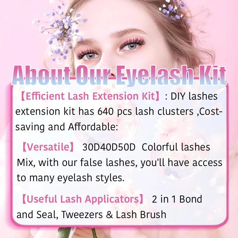 Mixed Style Individual Cluster Lashes Set, 30D 40D 50D 9-16mm Clusters Eyelashes & Double-ended Seal and Bond & Brush & Tweezers, 1 Set Natural Curl Eyelashes Extensions Kit, Eye Makeup Product for Women & Girls, Valentine's Day Gift, Cosmetic 5