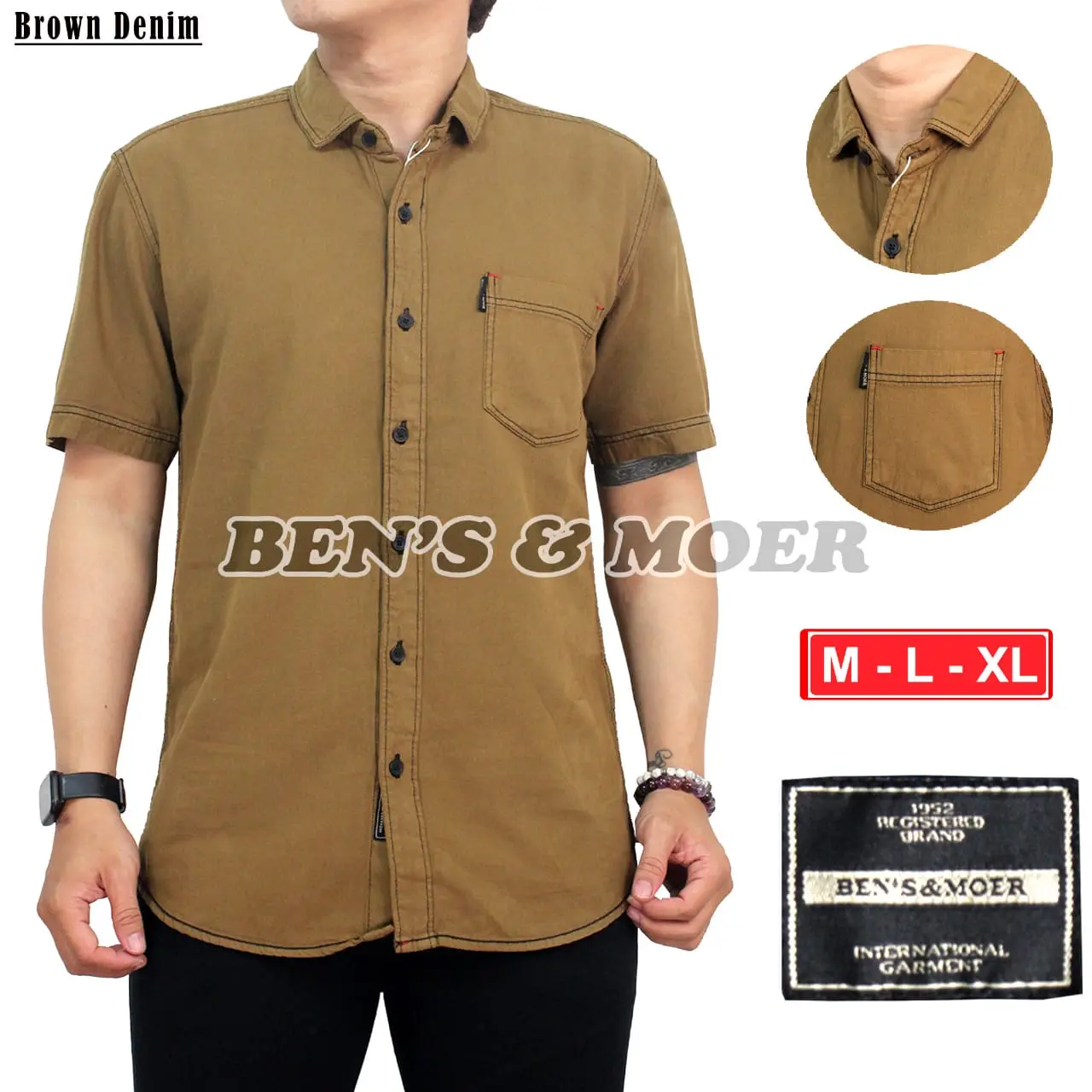 kemeja denim pria terbaru/kemeja pria distro BEN"S MOUR/kemeja pria kantong satu