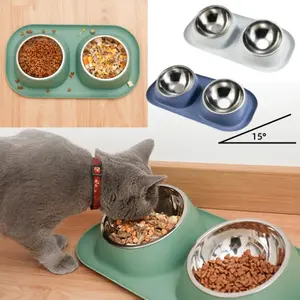 AimayaPet Mangkuk Stainless Steel Anjing Kucing / Anti Semut Selip Pet Bowl / Mangkuk Tempat Makan Minum Anjing Kucing / Pet Double Bowl