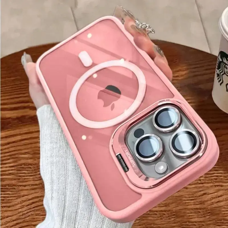 Sarung Pendirian Magnetik, Fesyen Mewah, Untuk iPhone 16, 15, 14 Plus, 13, 12, 11, Pro Max, Penutup Pengecasan Tanpa Wayar Magsafe, Dengan Pelindung Lensa