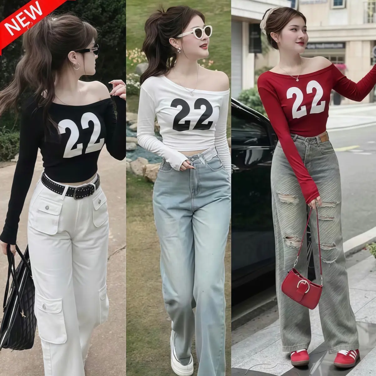 Áo Thun Dài Tay Nữ Kiểu Lệch Vai Số 22 AOT184 -  Top Bee - Voi Women Shirt
