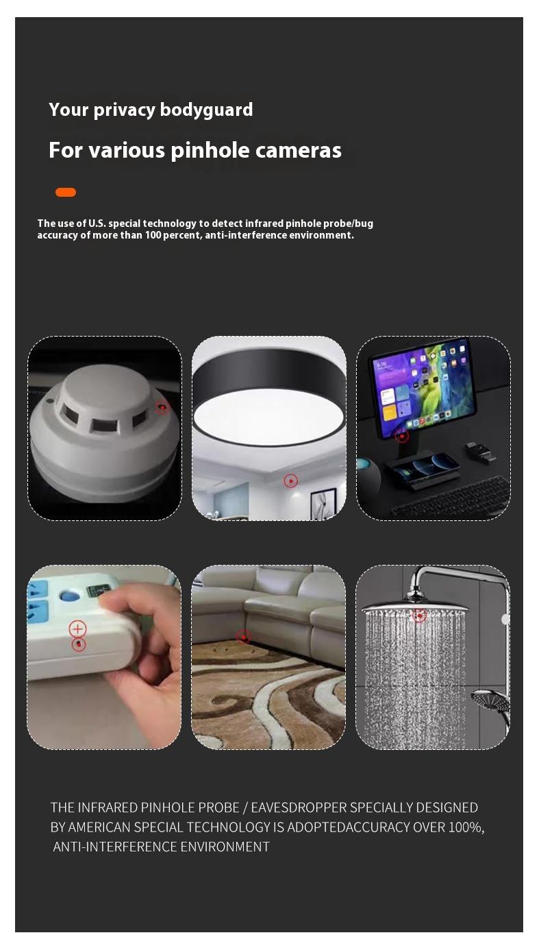 Product Introduction of Infrared detection camera detector, anti-theft alarm, hotel anti surveillance shooting detector,hidden mini camera in hotels,camera hidden detector,hidden camera detector card Security 12