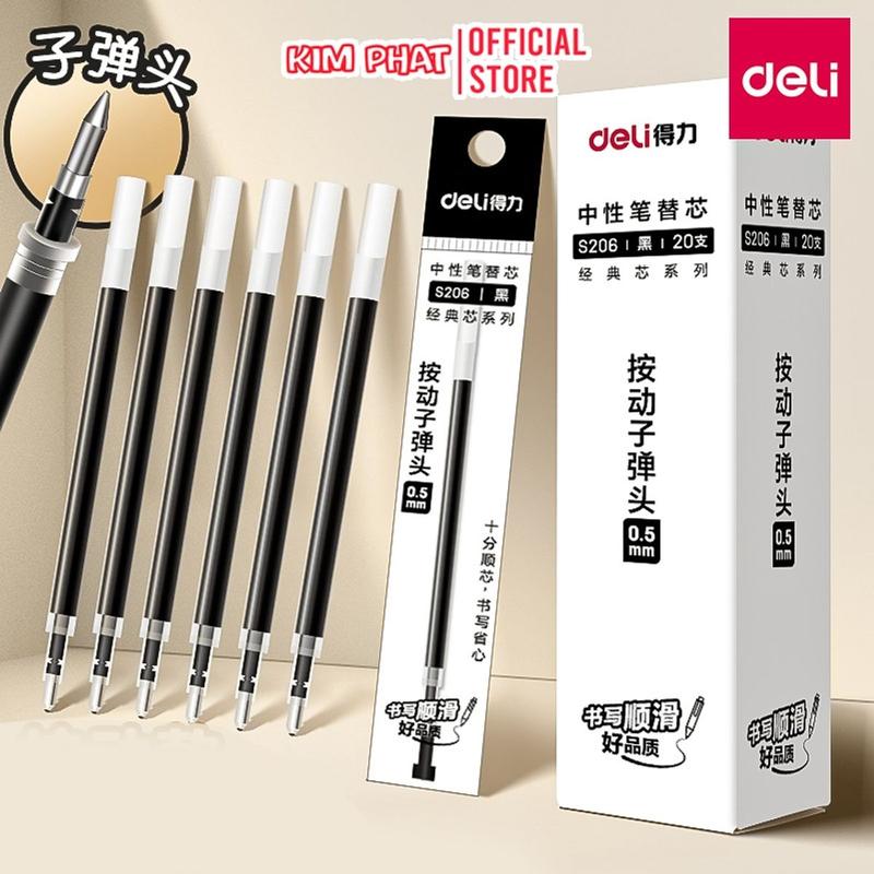  Set 05 Chiếc Ruột Bút Gel Deli S206 Ngòi 0.5mm Dùng Thay Thế Cho Bút Bi Bấm A575 S101 A057B-01 