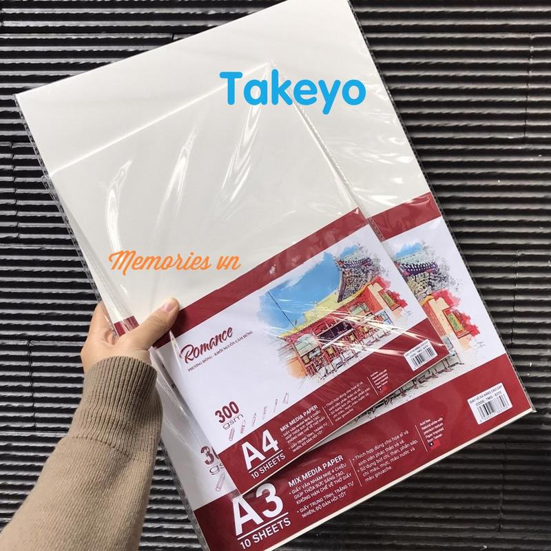  Giấy vẽ Takeyo Romance 300gsm A5 A4 A3 và 200gsm vẽ màu nước vân mix đa năng  chì marker gouache sáp dầu than phấn mực - Tập giấy 10 tờ 