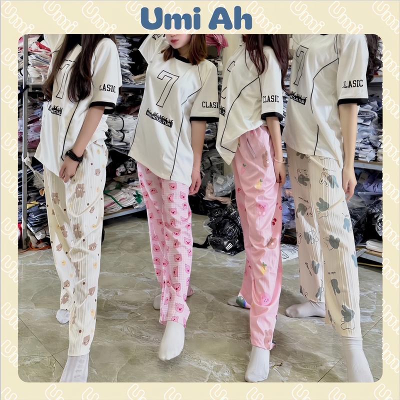 Quần Hoạt Hình chất MỎNG MÁT ĐŨI GÂN nhiều họa tiết dáng suông ống rộng freesize (KHÔNG CÓ TÚI) Nữ Women Pants