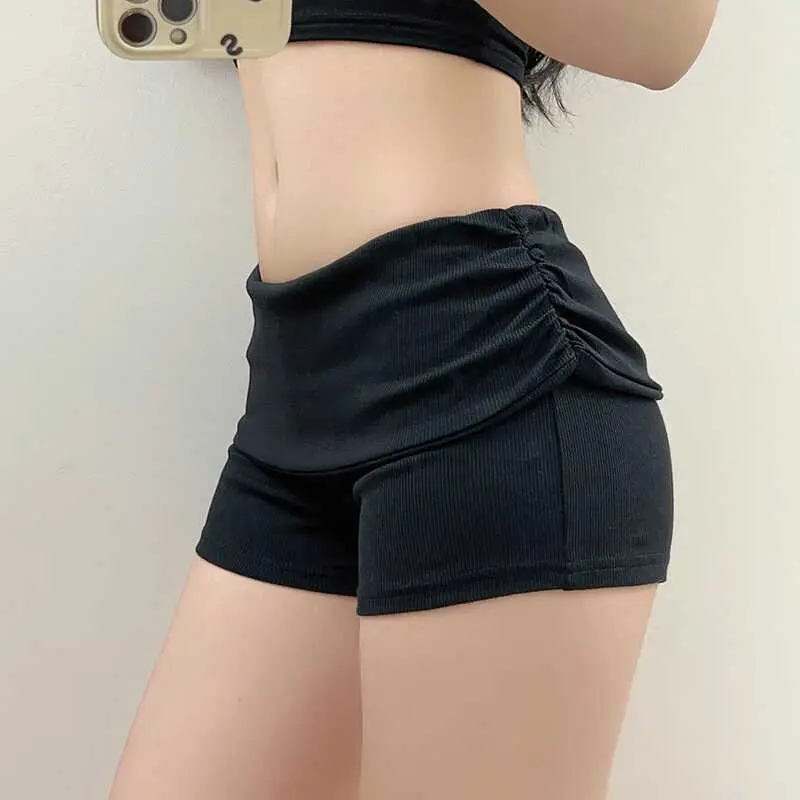 Quần Đùi Thể Thao Cho Nữ, Phong Cách Dễ Phối Đồ Dễ Thương Và Gợi Cảm, Màu Trơn Cạp Thấp, Dây Rút Lưng, Ôm Hông, Co Giãn, Quần Nóng Bỏng Cơ Bản Thường Ngày Hợp Xu hướng 3