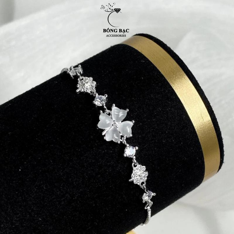 Lắc tay nữ Bống Bạc, vòng tay Cỏ 4 lá dây rút phụ kiện trang sức xinh xắn quà tặng người yêu freesize LT0.29 bạc  aura