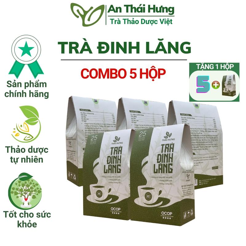 Trà Đinh Lăng Thái Hưng Túi Lọc - Combo 5 Hộp (125 túi lọc 5gam) Tặng 1 Hộp 25 túi lọc Nước Trà Tea Chè