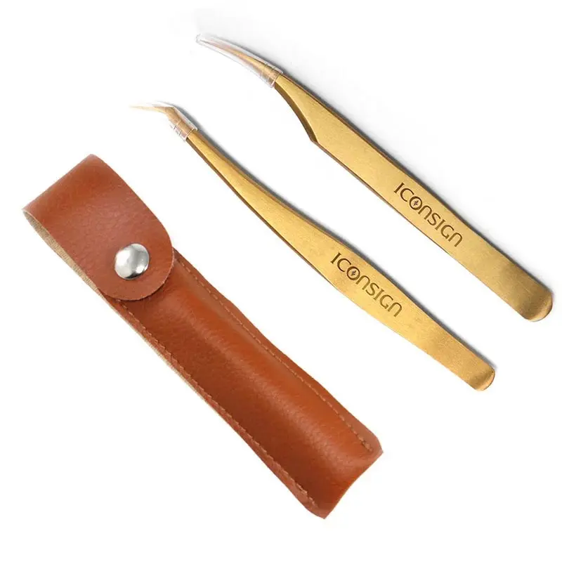 Iconsign Golden Eyelash Tweezer Stainless Steel High Precision Fan Eyelash Tweezer For 3D 6D volume eyelash extensions Makeup tools