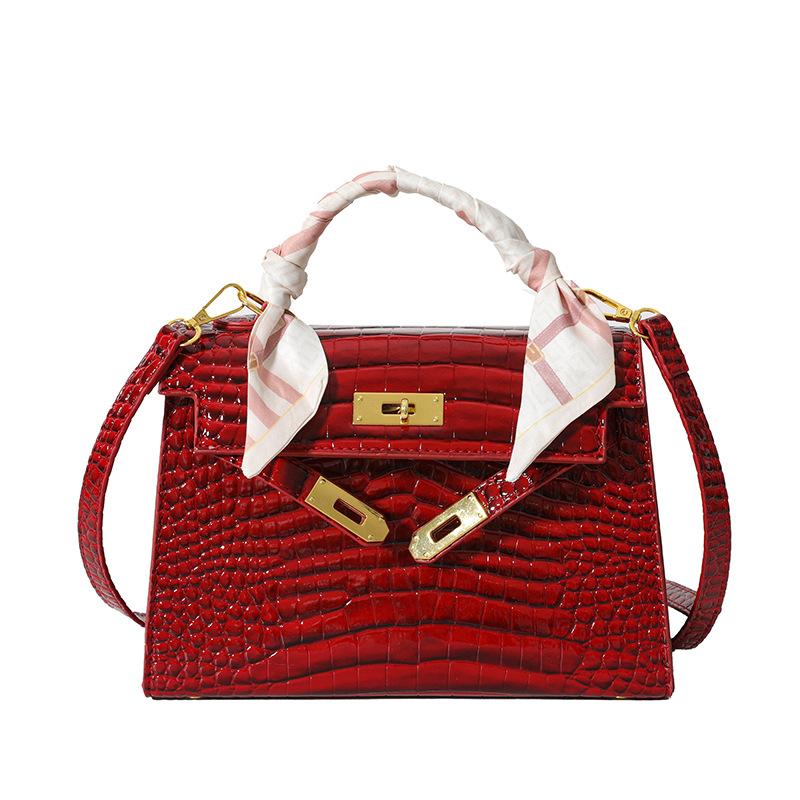 Cross-Border Texture Kelly Bag 2025 Spring New Handbag Crocodile Pattern Shoulder Bag Retro All-Match Crossbody Women's Bag 6