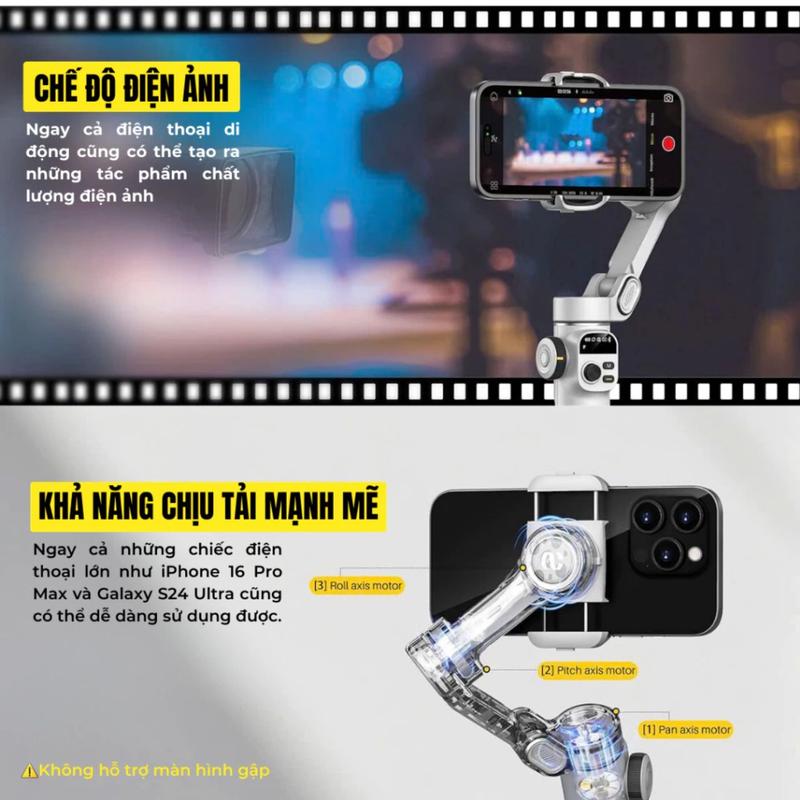 Gimbal Smart X2 Màu Đen, Bản Nâng Cấp Của Xpro-Sản Xuất 2025  , Chống Rung Ba Trục, Sử Dụng Tiếng Việt, Nhiều Tính Năng Thông Minh, Nhận Diện Khuôn Mặt, Theo Dõi Cử Trỉ... Quay Phim, Quay Điện Ảnh, Livestream Trực Tiếp tripod cán giadoxoay 360 8
