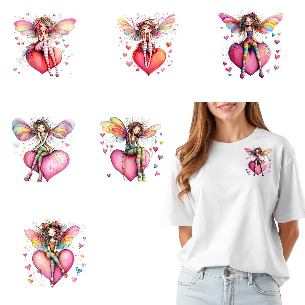 Cute Fairy Pattern DIY Heat Transfer Vinyl Bundle, 6 Counts/set Colorful Heart Shaped Fairy Pattern Iron-on Heat Transfer Vinyl, Perfect for DIY T-shirts, Bags, and Hats