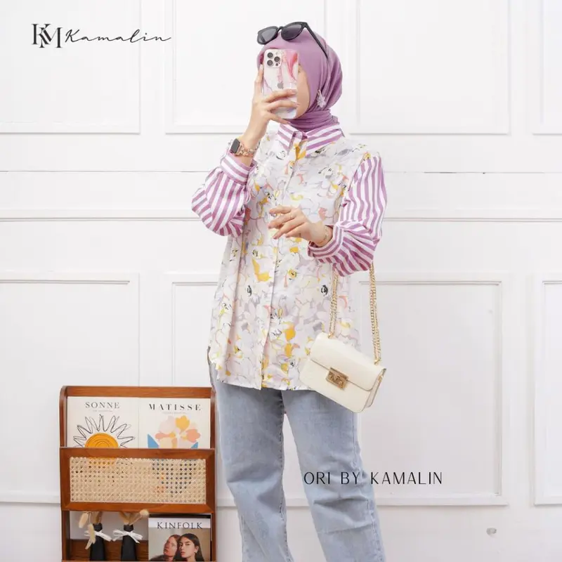Kemeja Wanita Jumbo Rayon Kombinasi Busui Motif Janeva By Kamalin 7