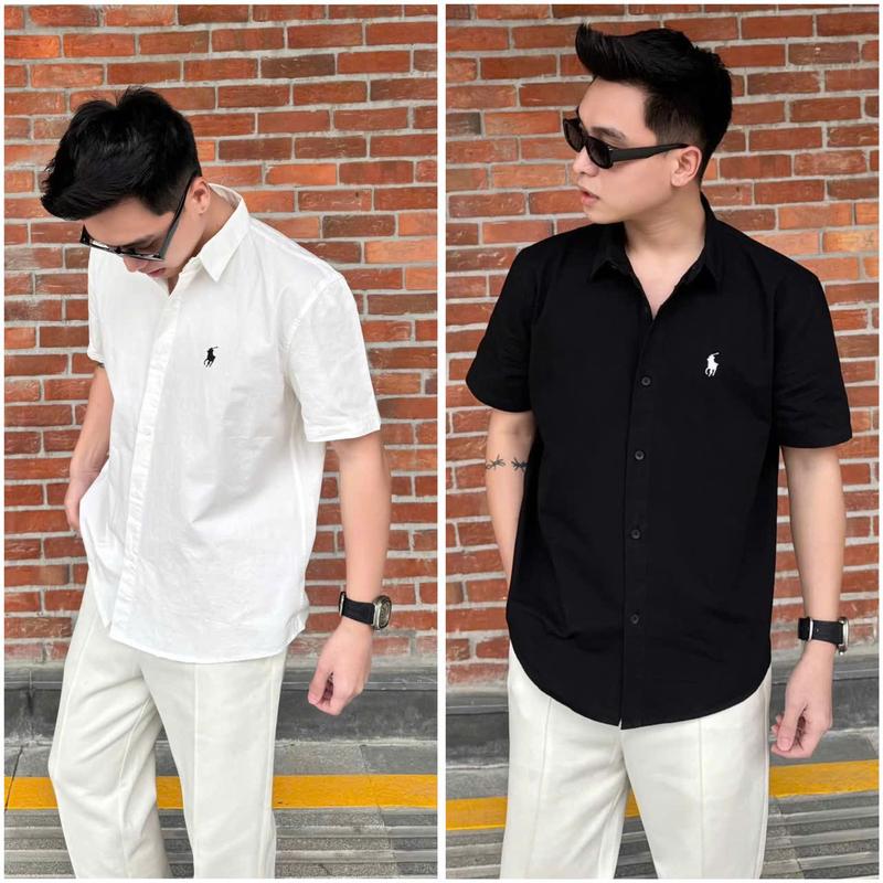 Sơ mi Nam Nữ thêu logo chất vải lụa hàn vừa vặn chuẩn from sang trọng thanh lịch BOY PHỐ HOT TREND Menswear Áo Shirt Có Cổ