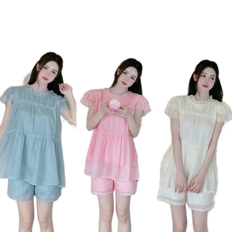 Bộ đồ bầu tơ óng 2 lớp thời trang mẹ bầu TM5344