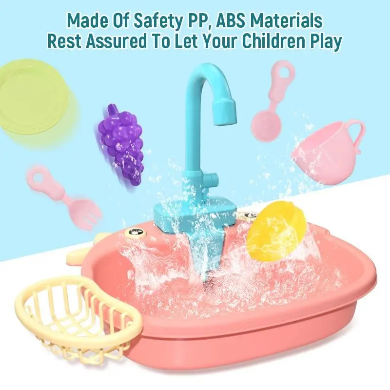 Simulated Electric Kitchen Sink Toy, 1 Set Kids Mini Kitchen Sink Toy with Accessories, Pretend Play Toy Excluding 2 AA Batteries, Birthday Gift for Boys & Girls 3