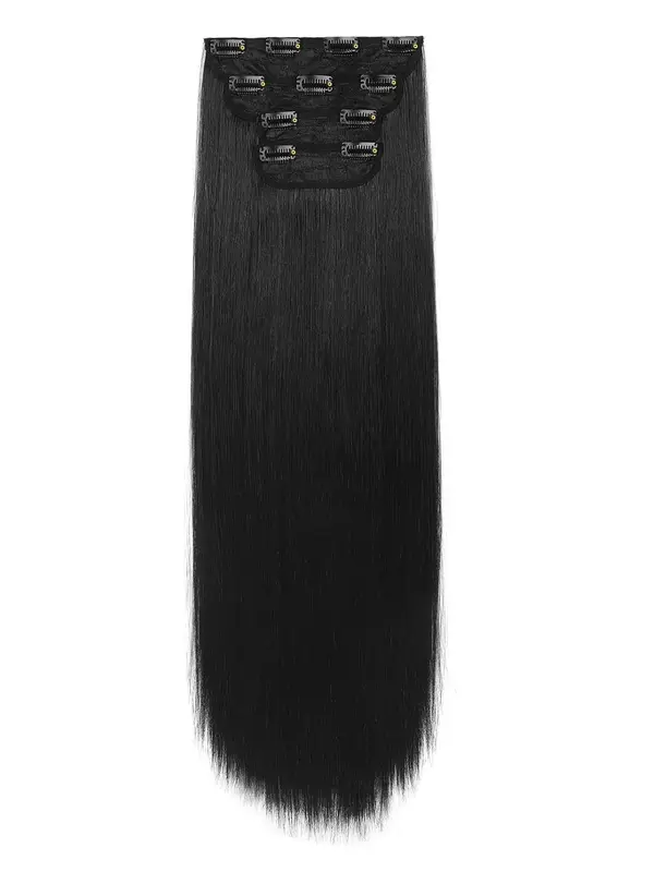 28 Inch Long Clip in Hair Extensions, Natural Straight Hairpieces, Full Head Synthetic Fiber Hair Extensions for Women 1