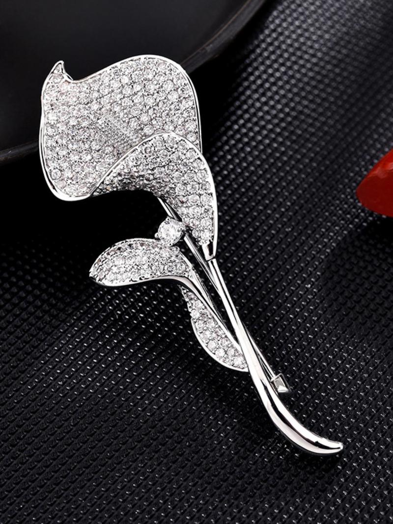 Product Introduction of Creative Lotus Design Brooch, Artificial Zircon Decor Fashion Brooch for Women & Girls, Trendy All-match & Exquisite Brooch for Birthday Gift 4