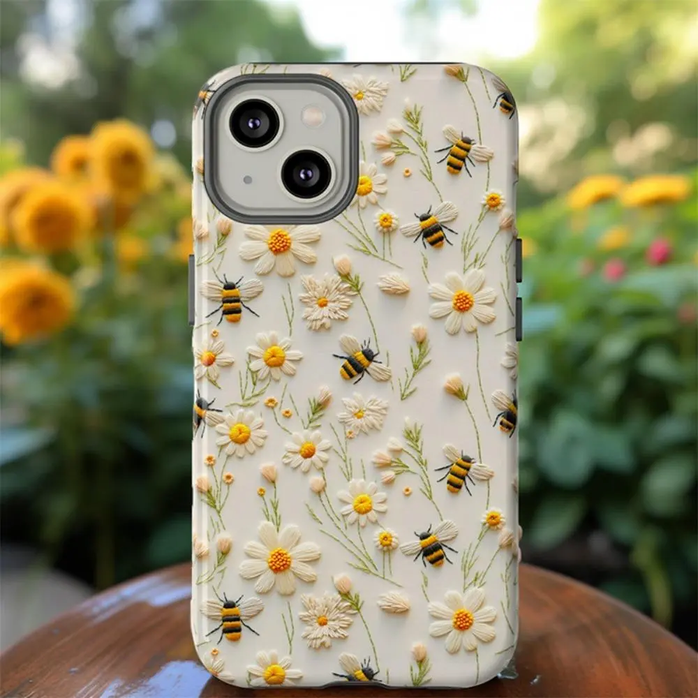 Cute Flower & Bee Pattern Phone Case, 1 Count Anti-drop Decorative Phone Protector Cover, Phone Accessories for iPhone 15Pro Max 14Plus 13Pro 12Pro 11Pro Max