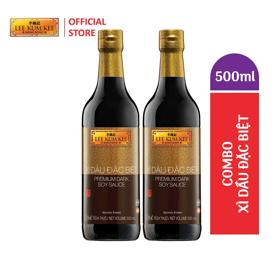 Combo 2 chai Xì dầu đặc biệt Lee Kum Kee Premium Dark Soy Sauce 500ml