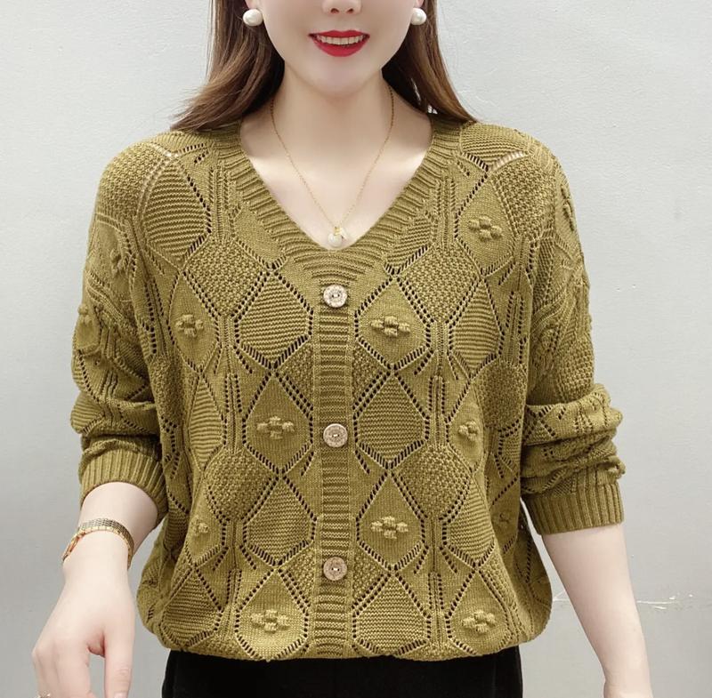 Product Introduction of Thời trang nữ，Đồ Len, Hàng Mới Về Mùa Xuân Thời Trang, Áo Len Cổ Chữ V Dáng Rộng Thường Ngày Cho Nữ, Thiết Kế khoét Thời Trang, Mỏng Vừa Vặn, Phong Cách Phương Tây, Thích Hợp Cho Mẹ Mặc, Giấu Bụng 7