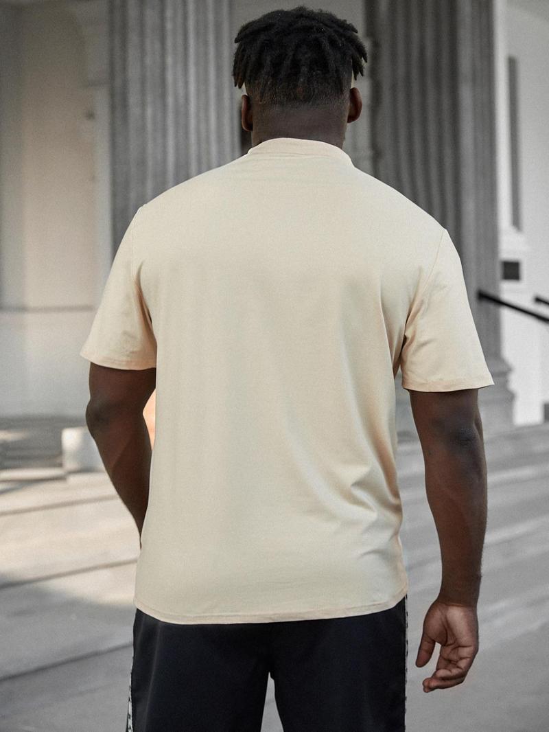 Product Introduction of Men's Plus Size Solid Half Button Mock Neck Polo Shirt, Summer Clothes, Regular Fit Short Sleeve Button Front Top for Daily Outdoor Wear, Fashion Casual Men Plus Size Clothing for Summer 8