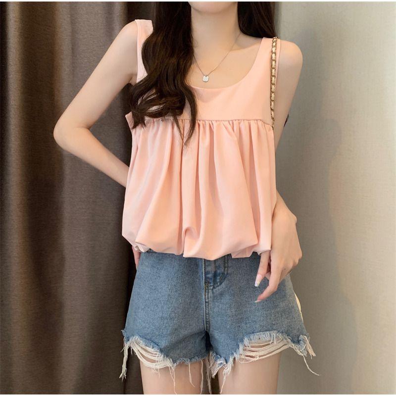 Tiktok Hot Sale French Sweet Bowknot Loose Small Sling Vest Women's Inner Wear Summer Niche Design Outer Wear Short Top 3