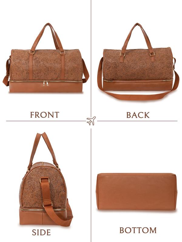 Large Capacity Vintage Travel Duffel Bag with Wet Dry Compartment, Stylish Pu Weekender Bag, with Adjustable Strap and Top Handle for Luggage 5