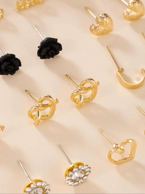 Cute Flower & Heart & Rhinestone Decor Earrings Set, Fashion Jewelry for Party, Daily Clothing Decor, Trendy All-match & Exquisite Jewelry for Birthday Gift 4