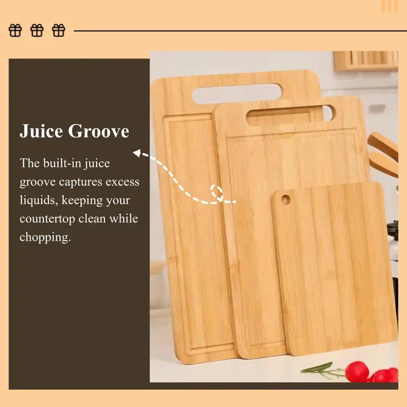 Wooden Cutting Board, 1 Count Chopping Board with Juice Groove, Durable Kitchen Cutting Board for Fruit, Vegetable, Meat, Kitchenware 1